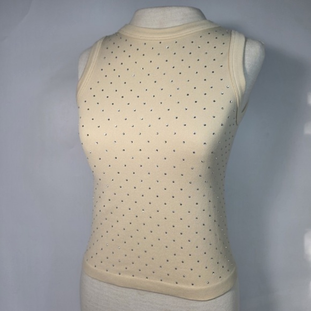 Bloom Seasons Ribbed Rhinestone/Crystal Tank Top Beige Size‎ L Slimming Fit
